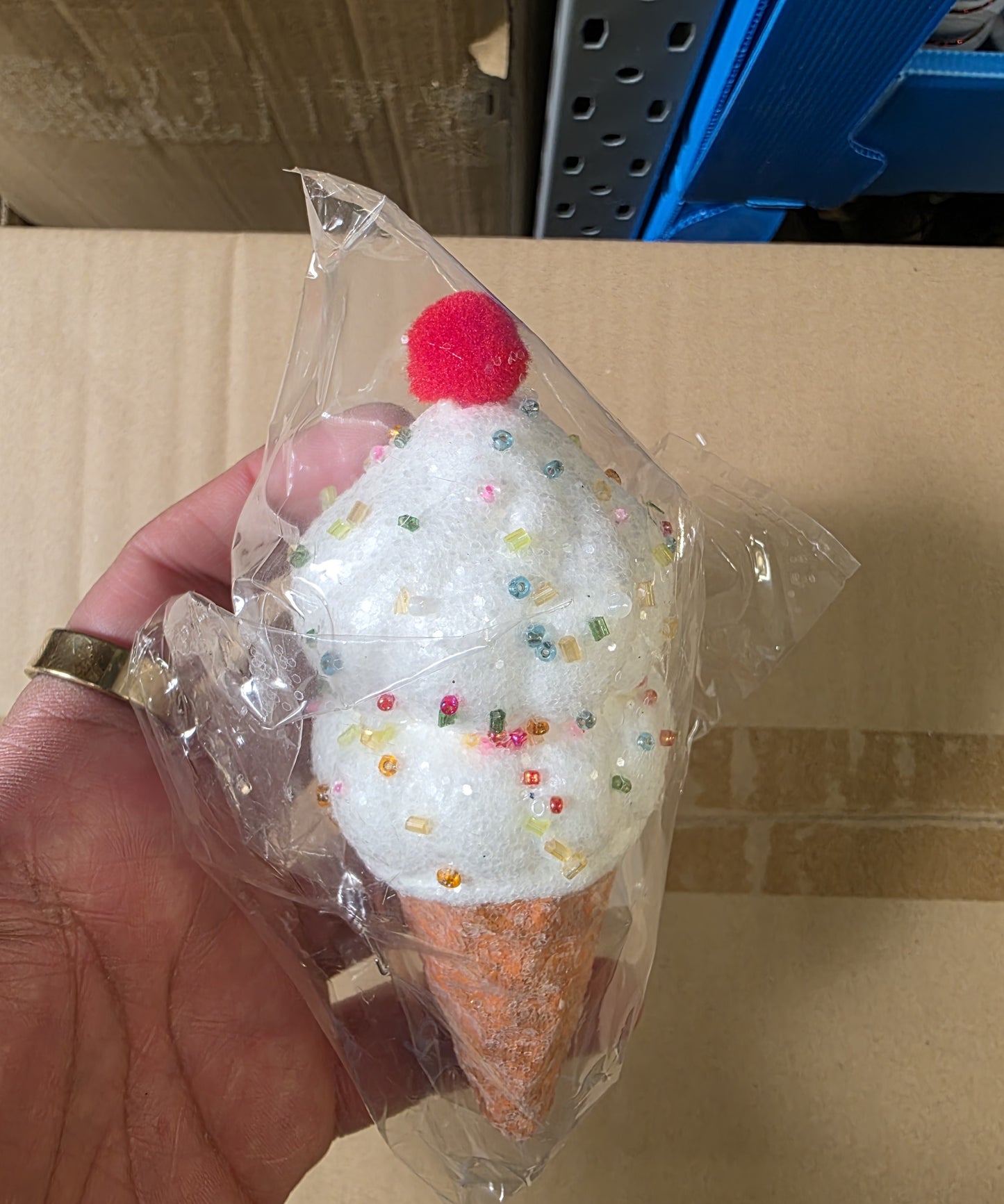 Hanging Ice Cream Cone Brown 15cm