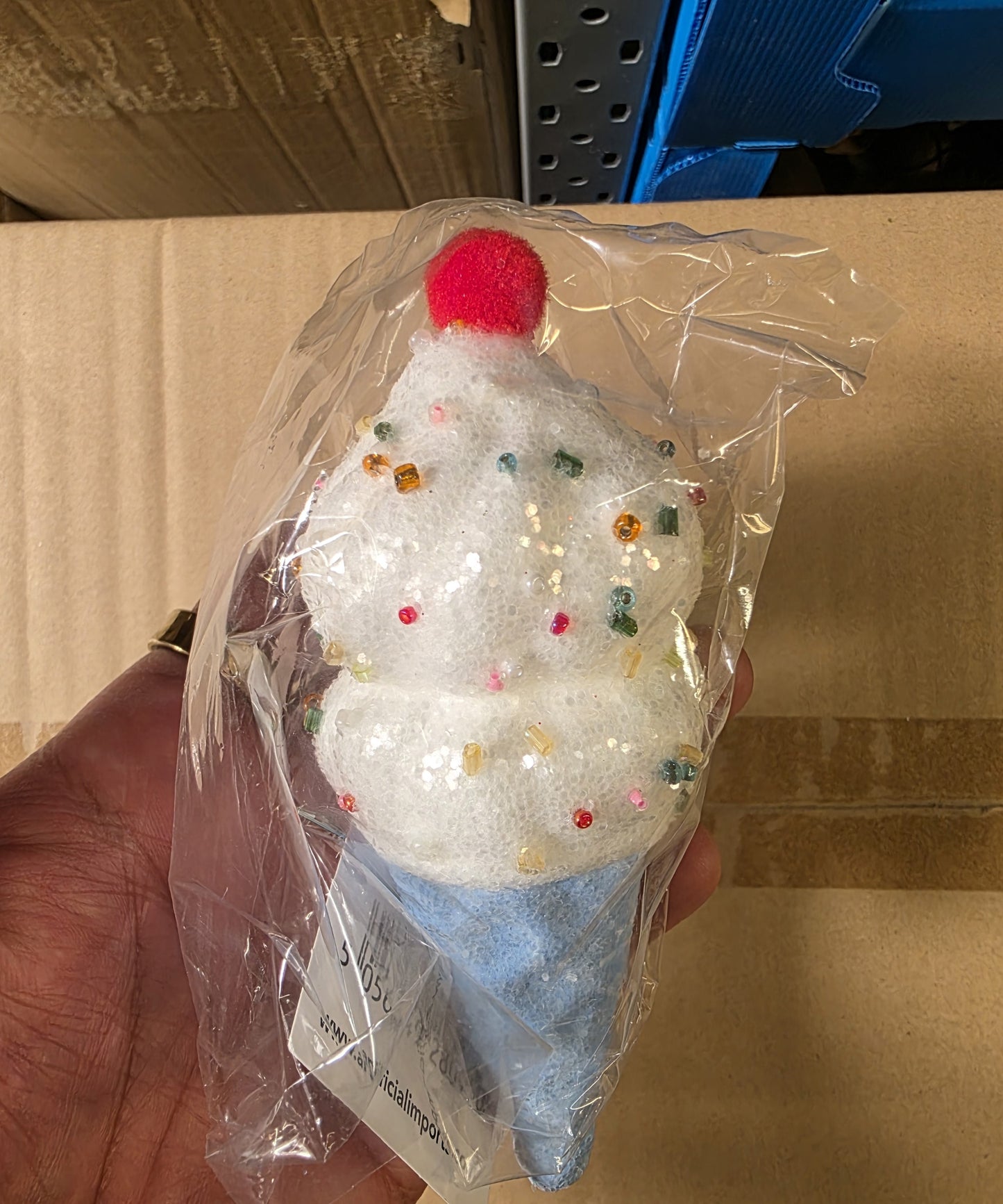 Hanging Ice Cream Cone Blue 15cm