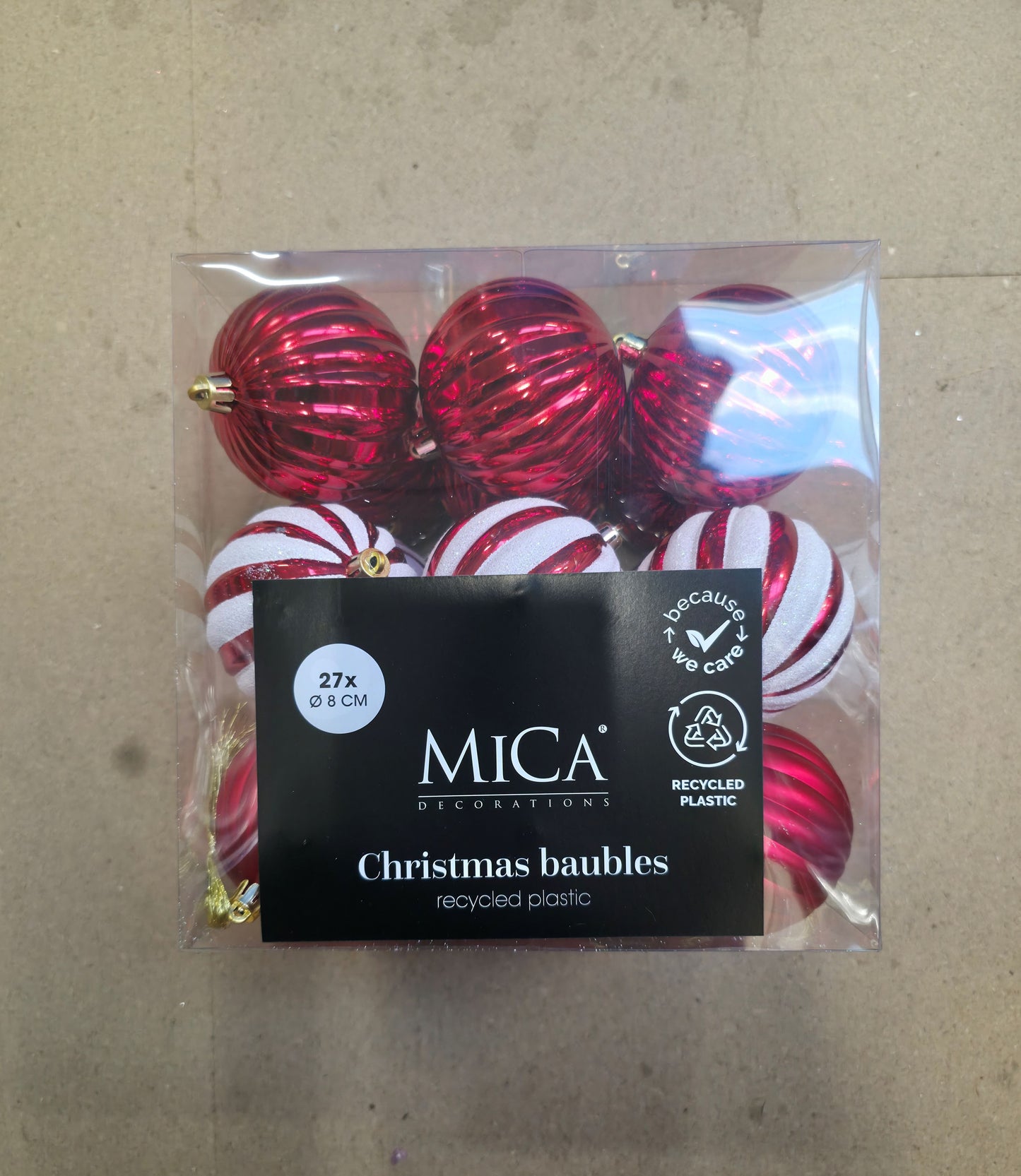 Bauble Unbreakable Red & White 8cm X27