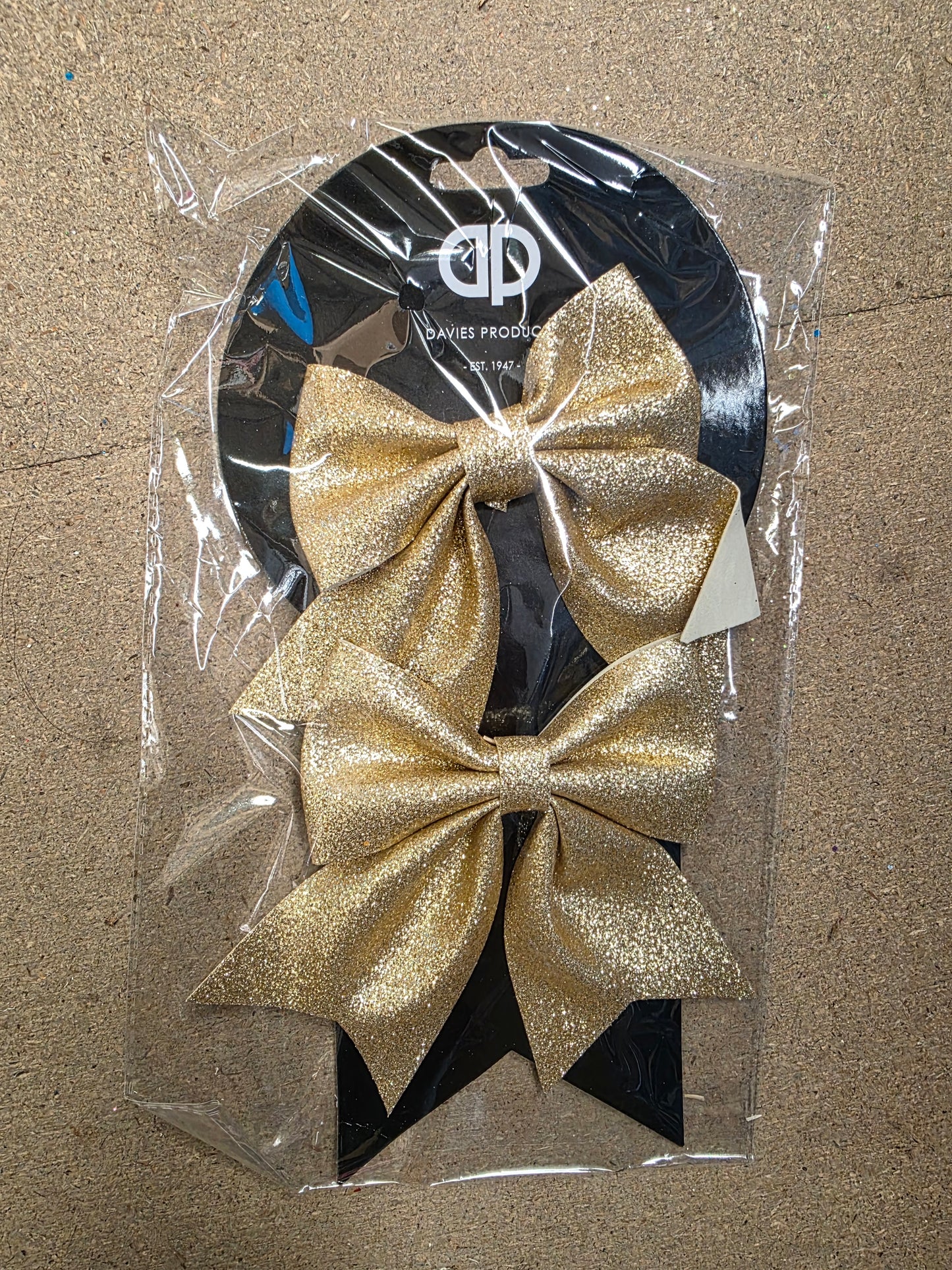 Luxe Glitter Bow Champagne 12x13cm X2