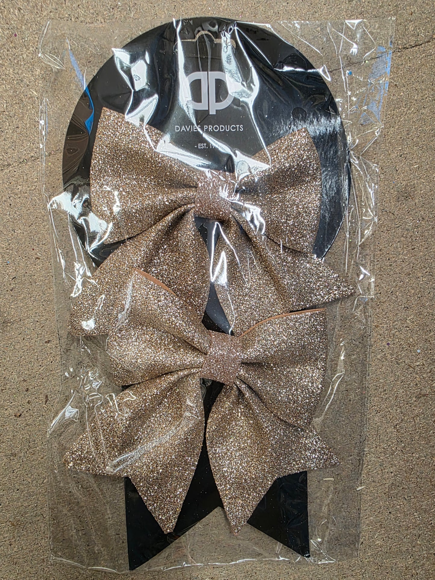 Luxe Glitter Bow Rose Gold 12x13cm X2