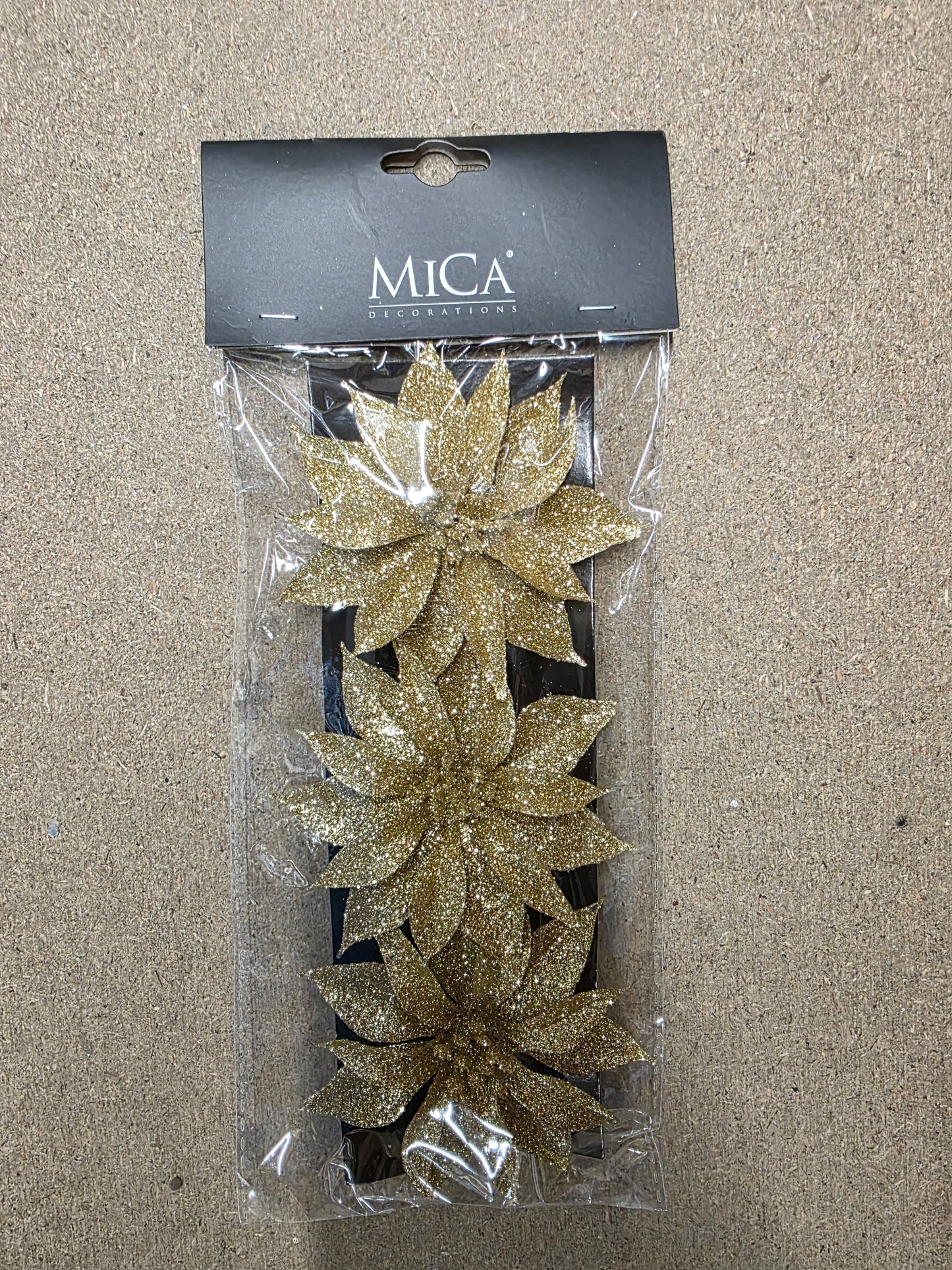Clip Poinsettia X3 Gold 10x3cm (PACK OF 3)