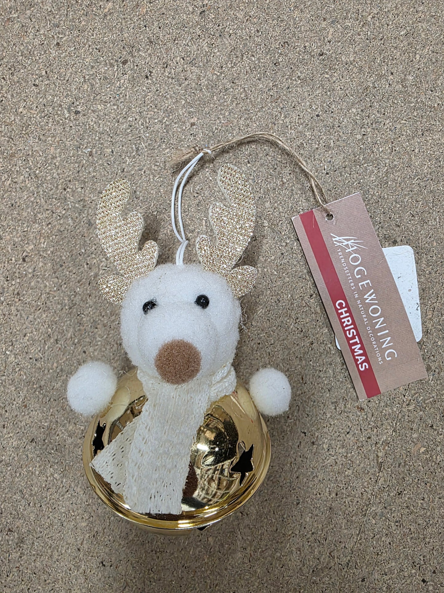 Deco Hanging Bell Reindeer Gold 13cm