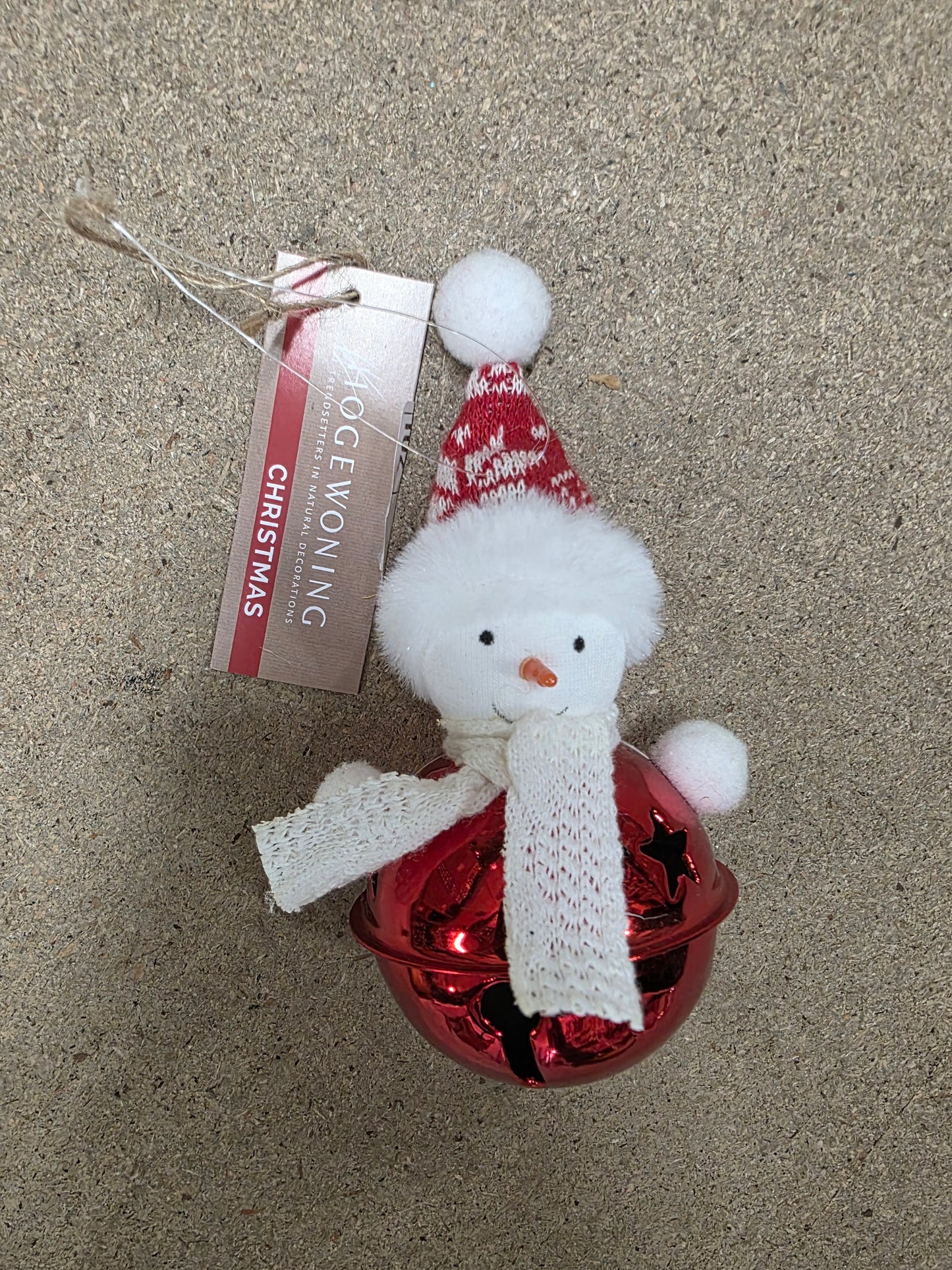 Deco Hanging Bell Snowman Red 13cm