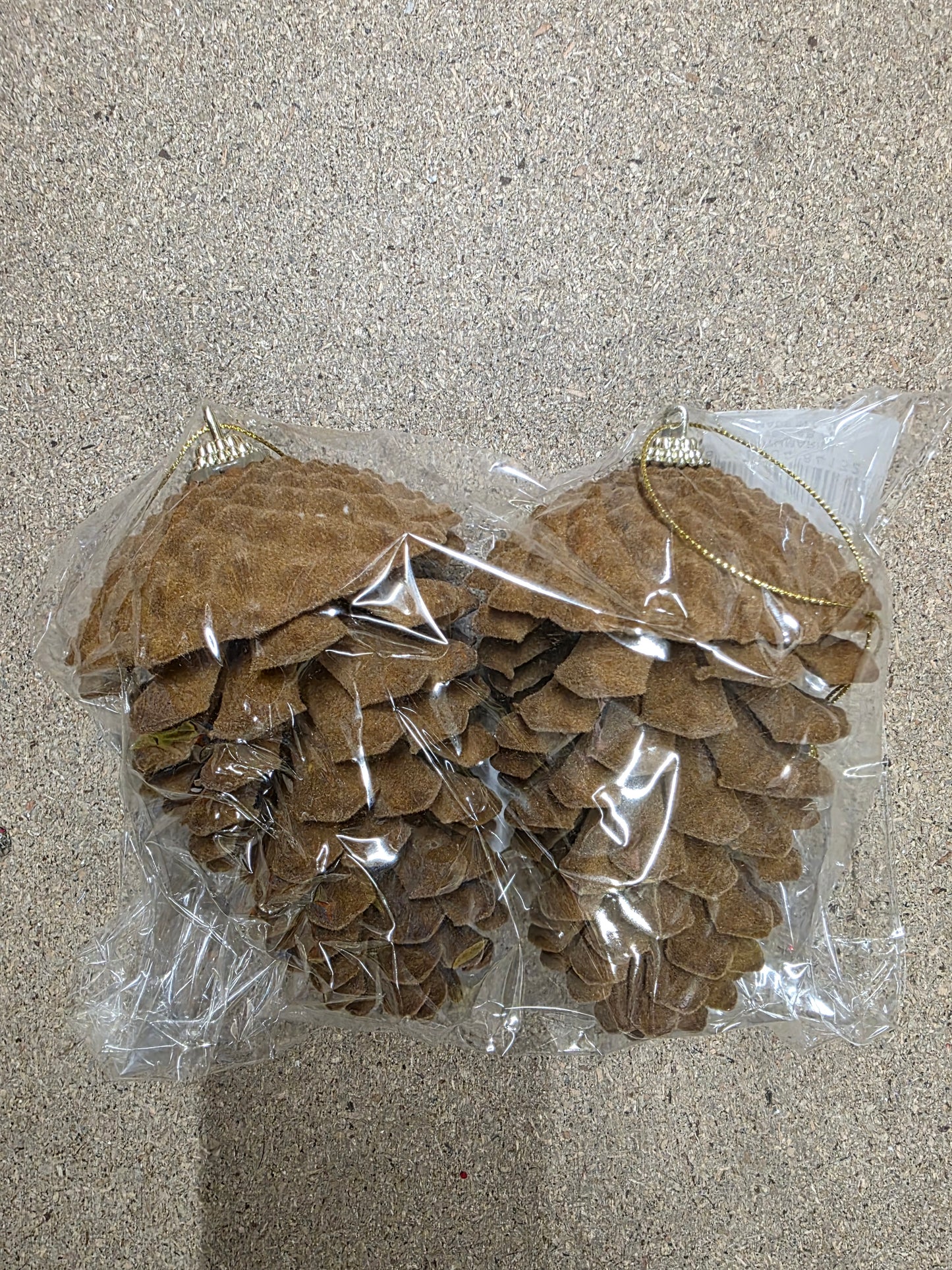 Flock Pine Cones Hang Brown X2