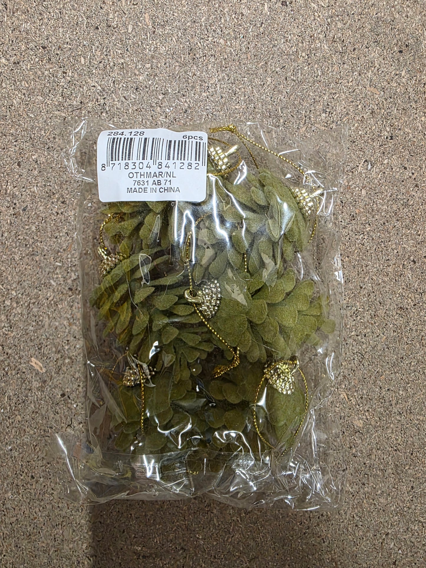 Flock Pine Cones Hang Green X6