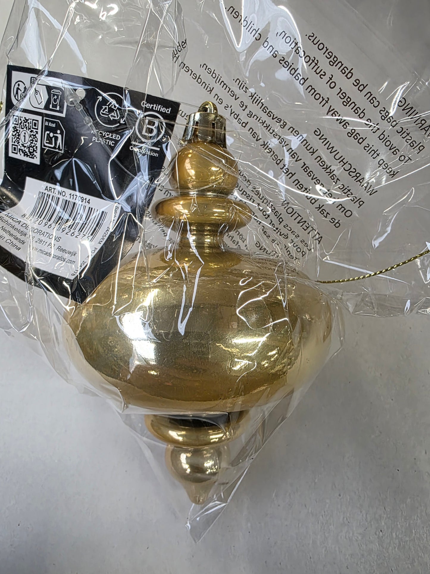 Hanging Finial Gold Pearl 15 X 8cm