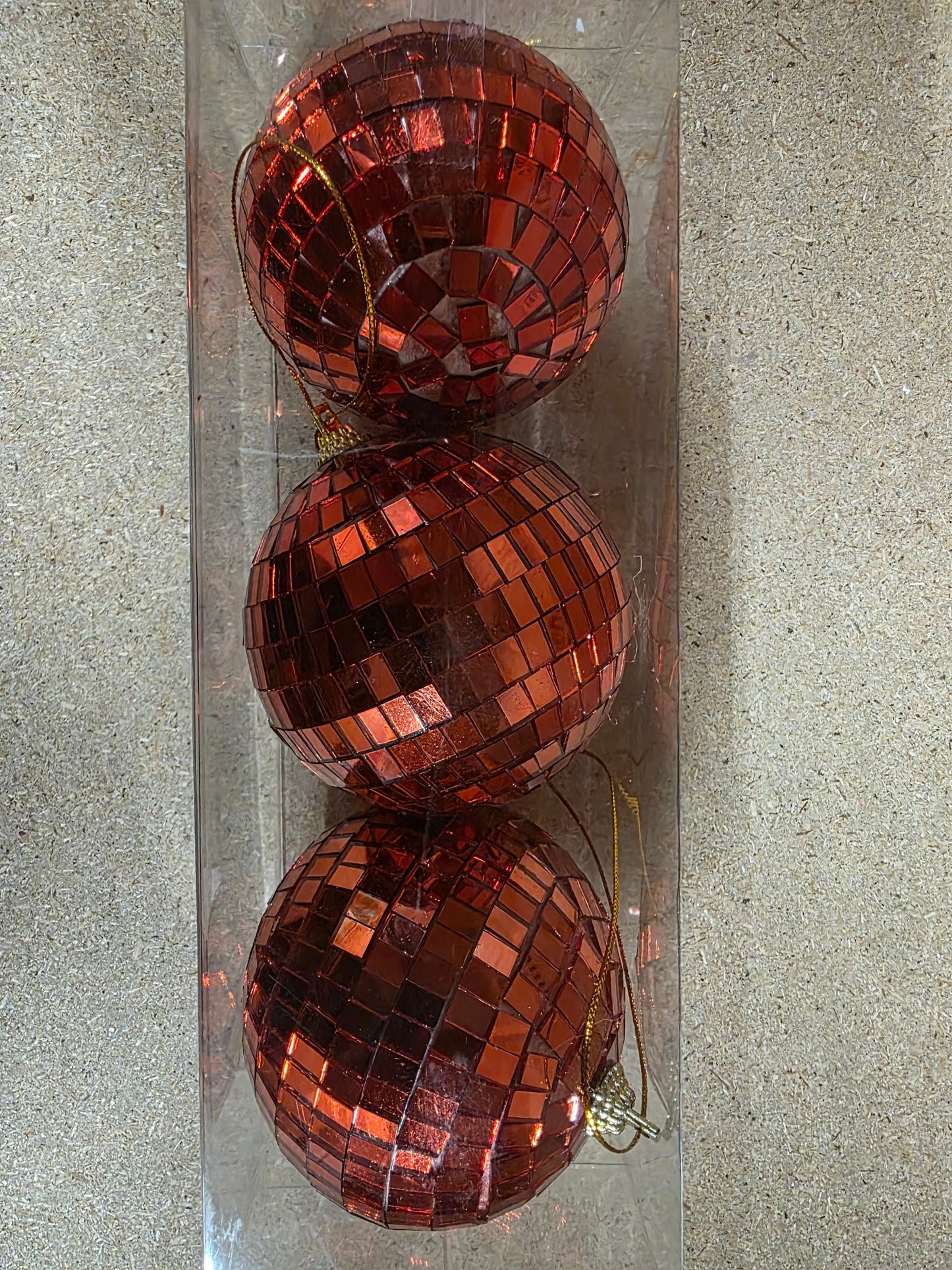 Bauble Mirror Ball X3 Red 8cm