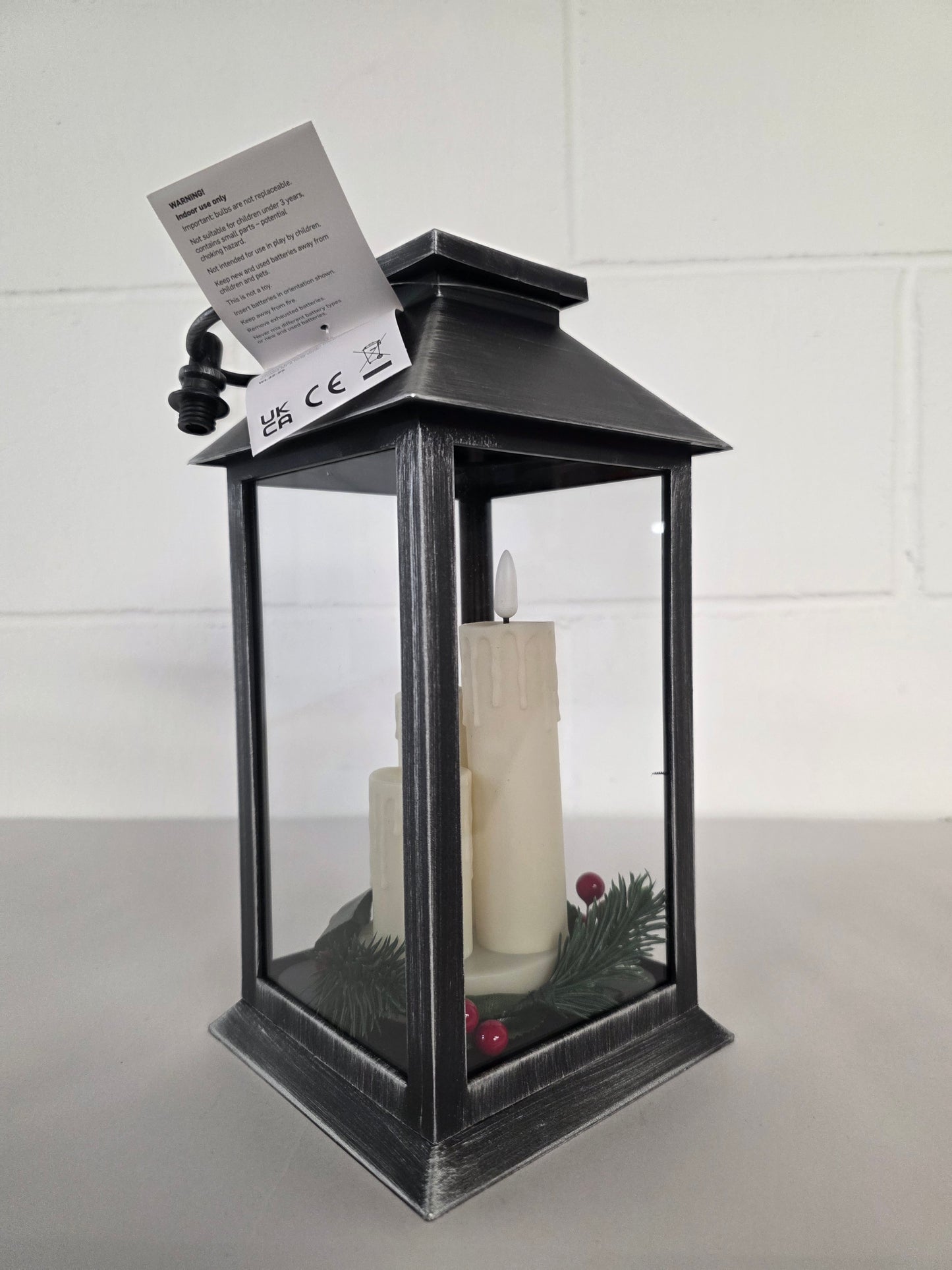 Triple Flicker Lantern 27cm Silver