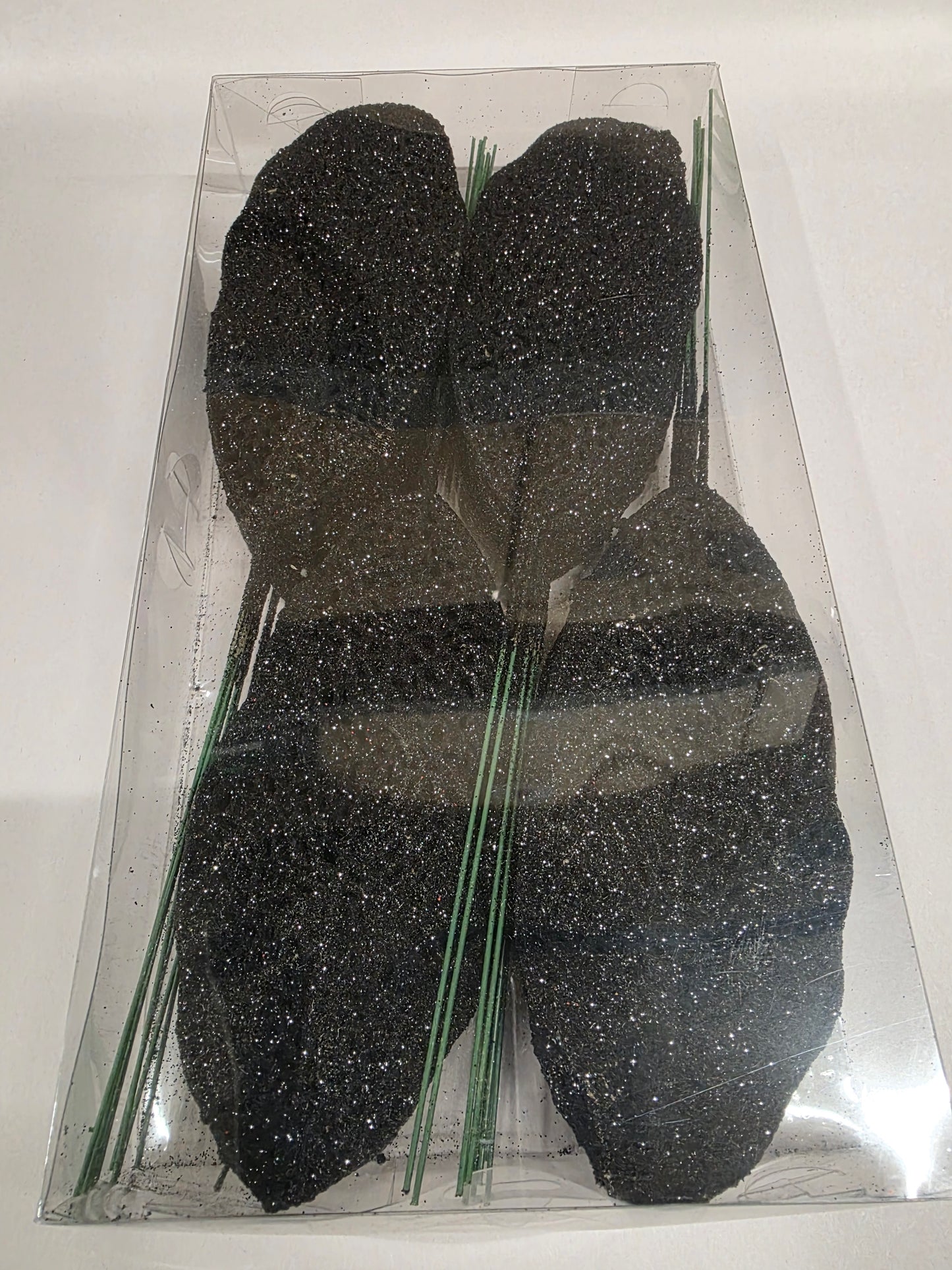 Glitter Deco Leaves Black 14cm X36