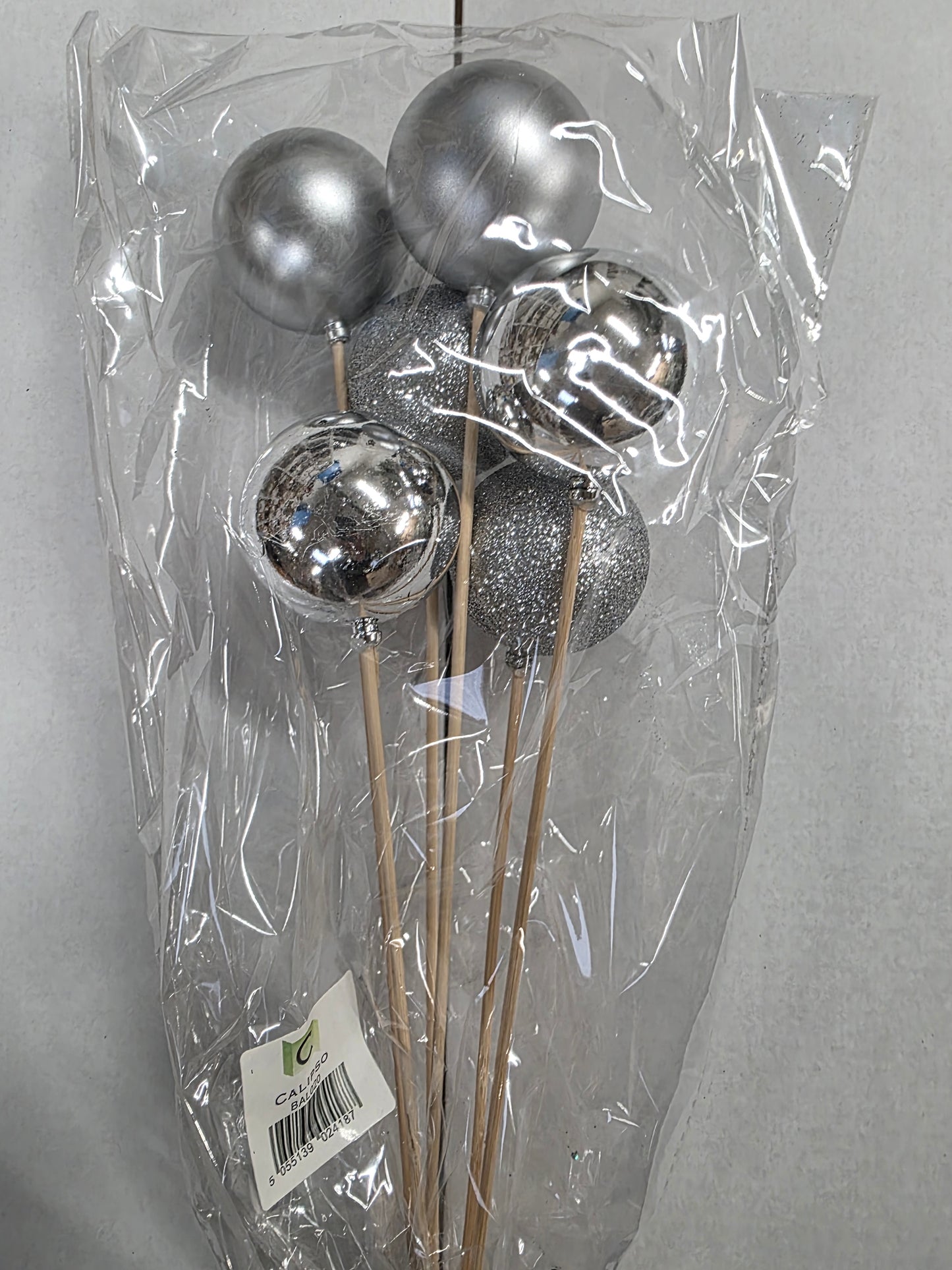 Bauble Pick Assorted Silver 50cm X6