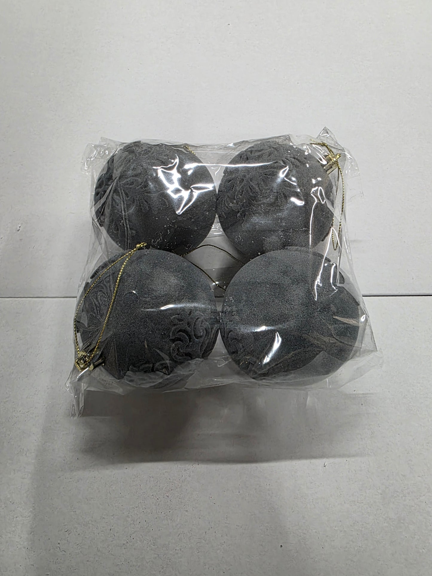 Bauble Flock Grey 8cm X4