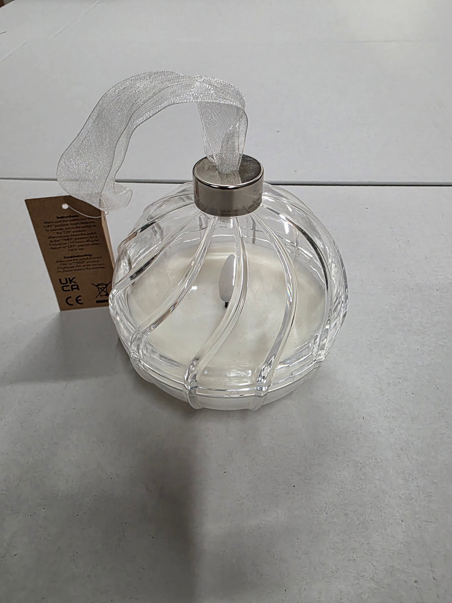 Candle L E D Plastic Bauble Cream 10cm