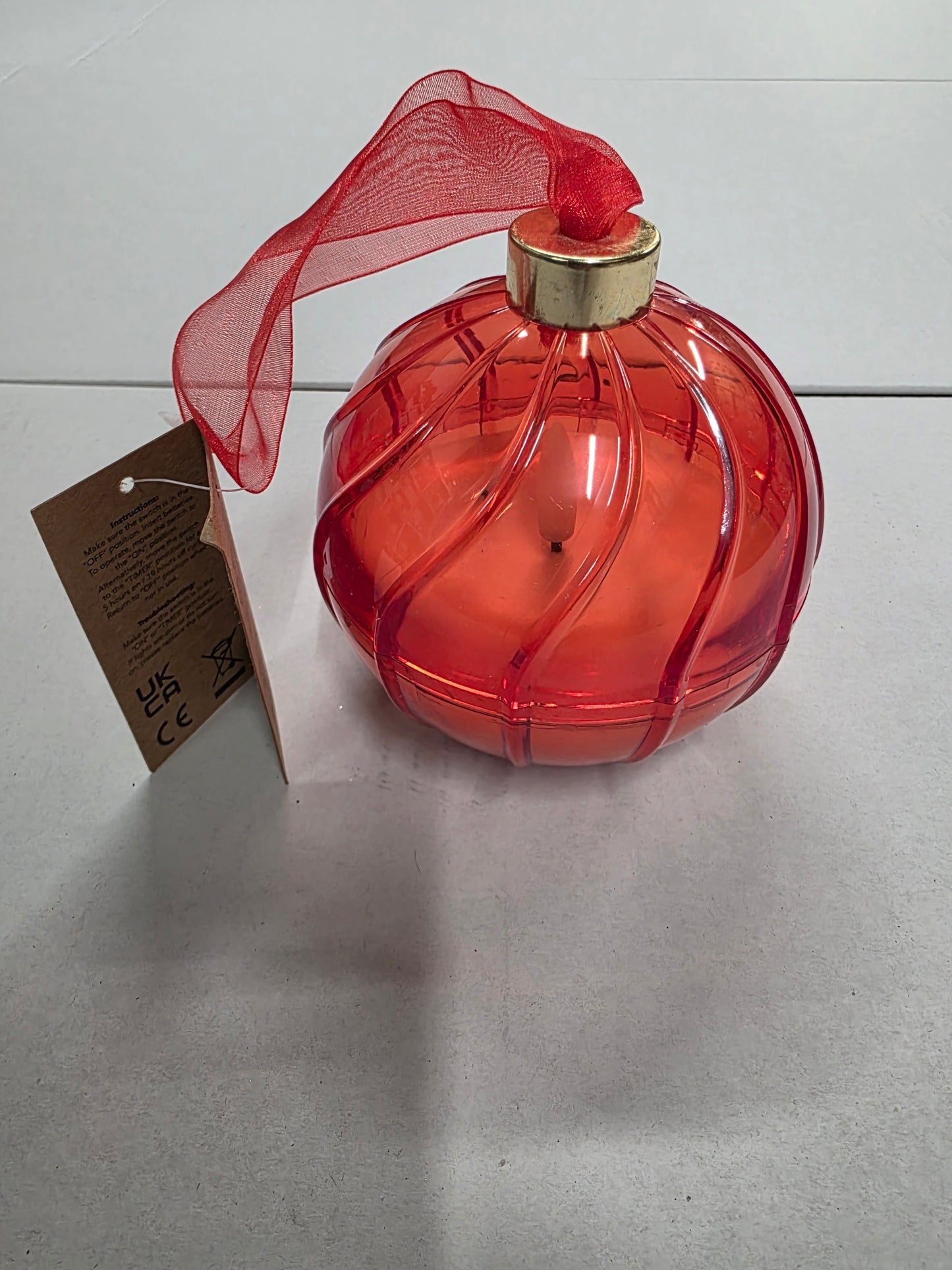 Candle L E D Plastic Bauble Red 10cm