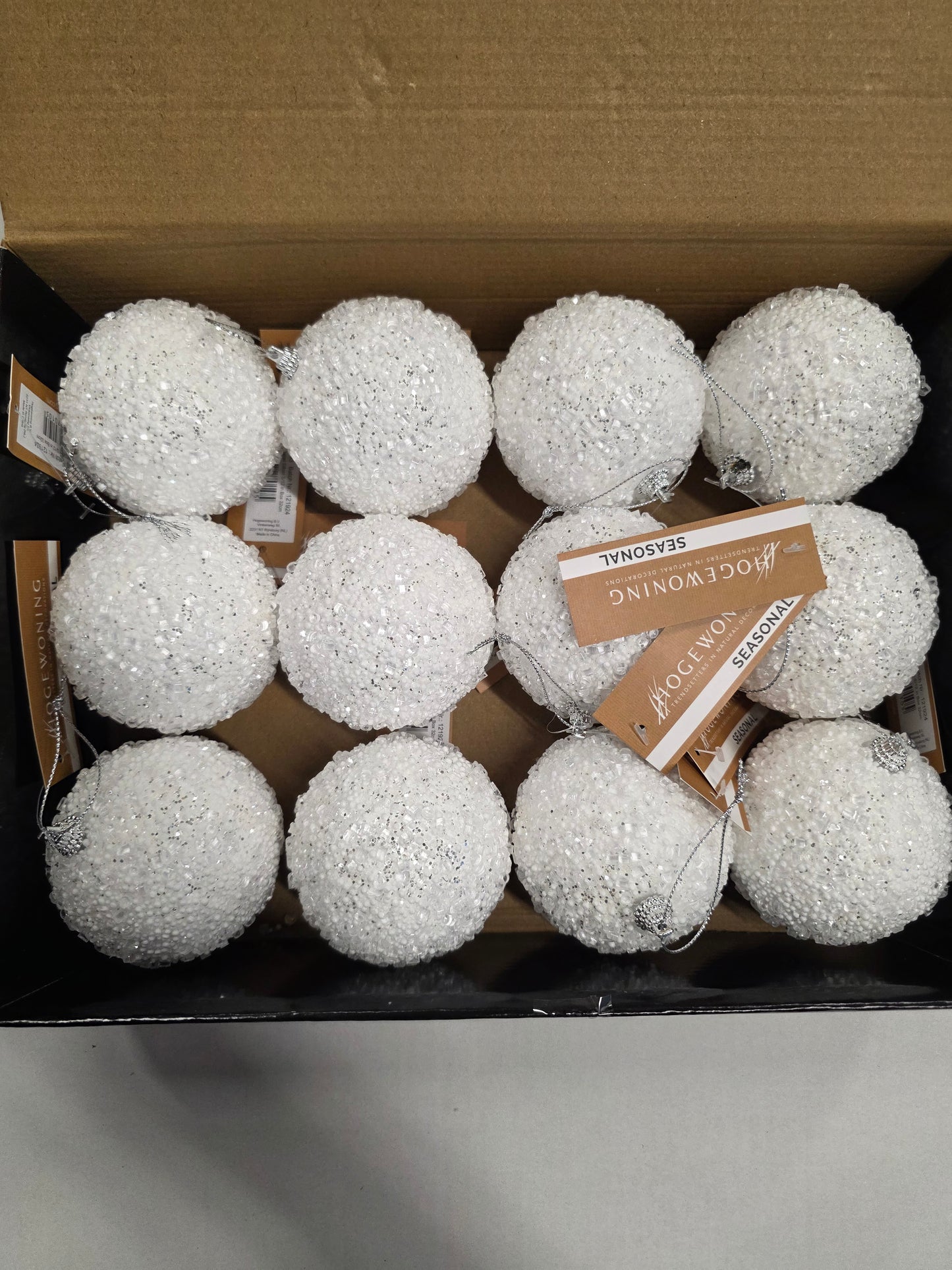 Bauble Frosted White 8cm 12 In Box