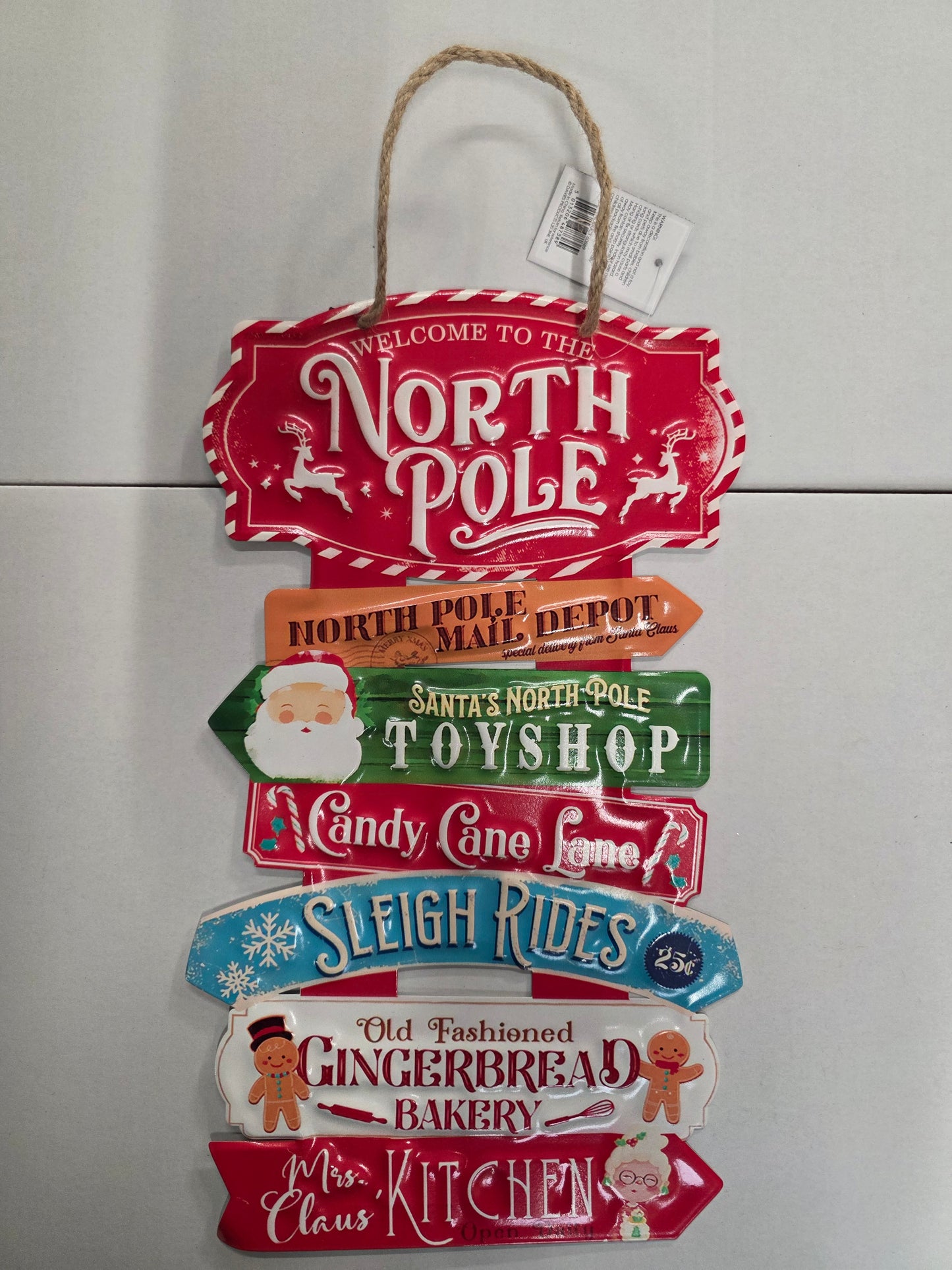 North Pole Directions Sign Metal 40x23cm