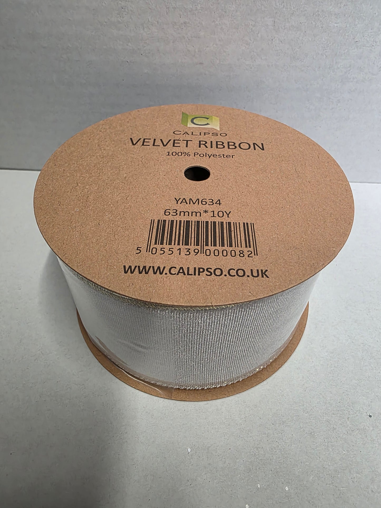 Ribbon Velvet Silver & Gld Back 63mmx10yrd