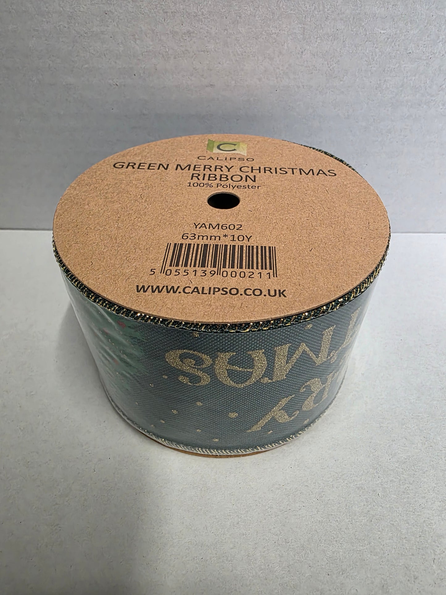 Ribbon Xmas Green Merry Xmas 63mm X 10yrds