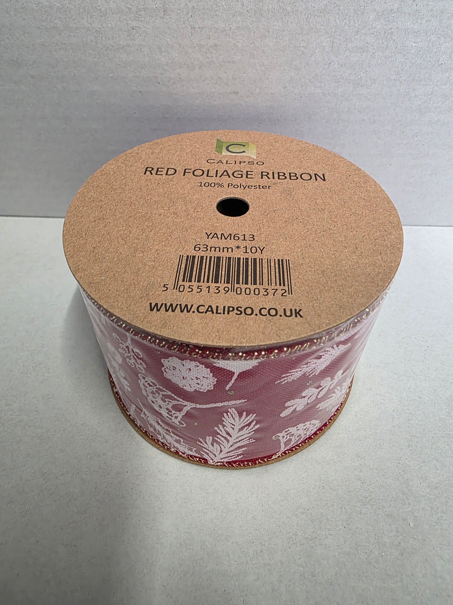 Ribbon Xmas Red Foliage 63mm X 10yrds