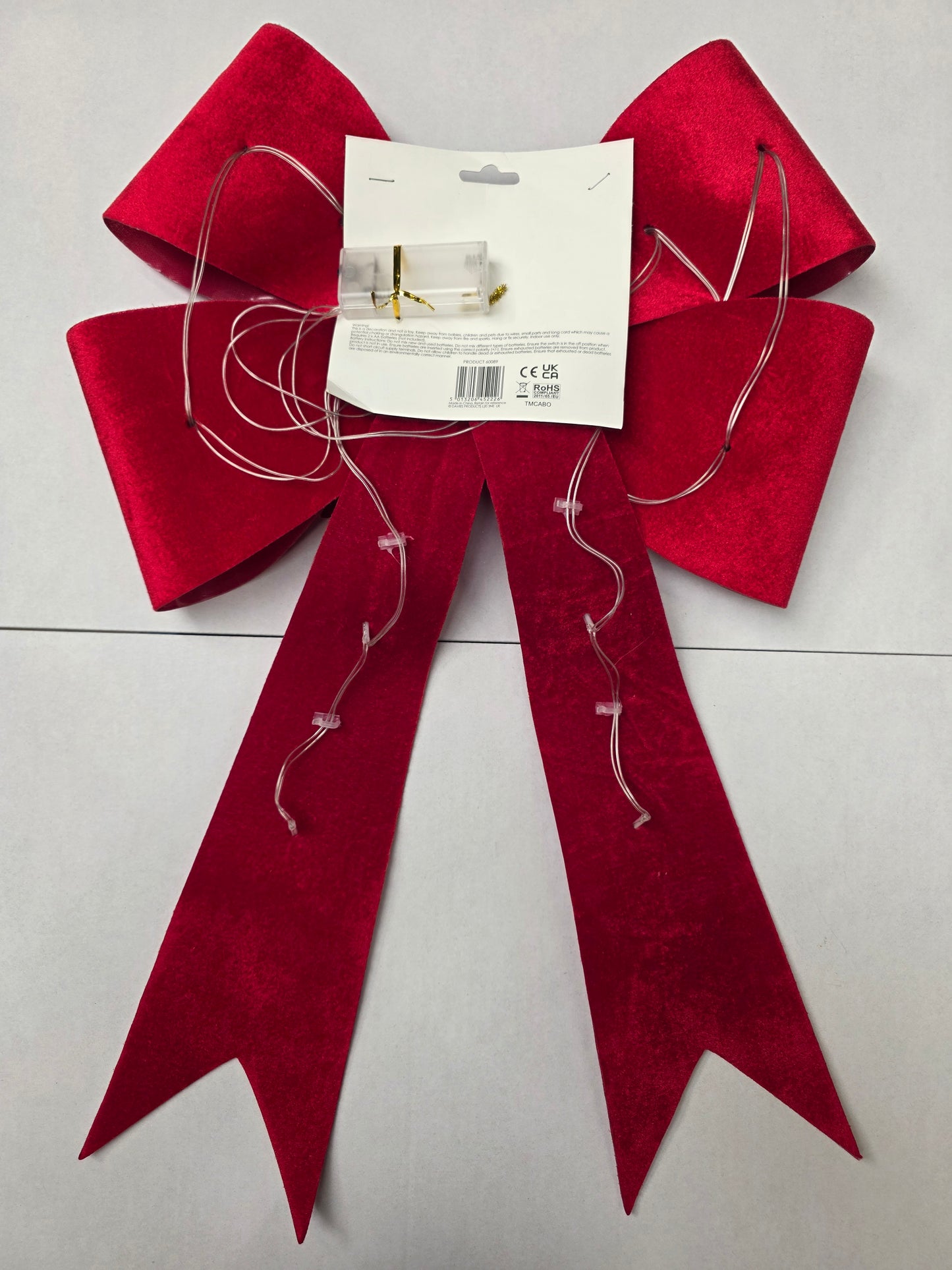 Bow Velour L E D 2 Layer Red 43x63cm