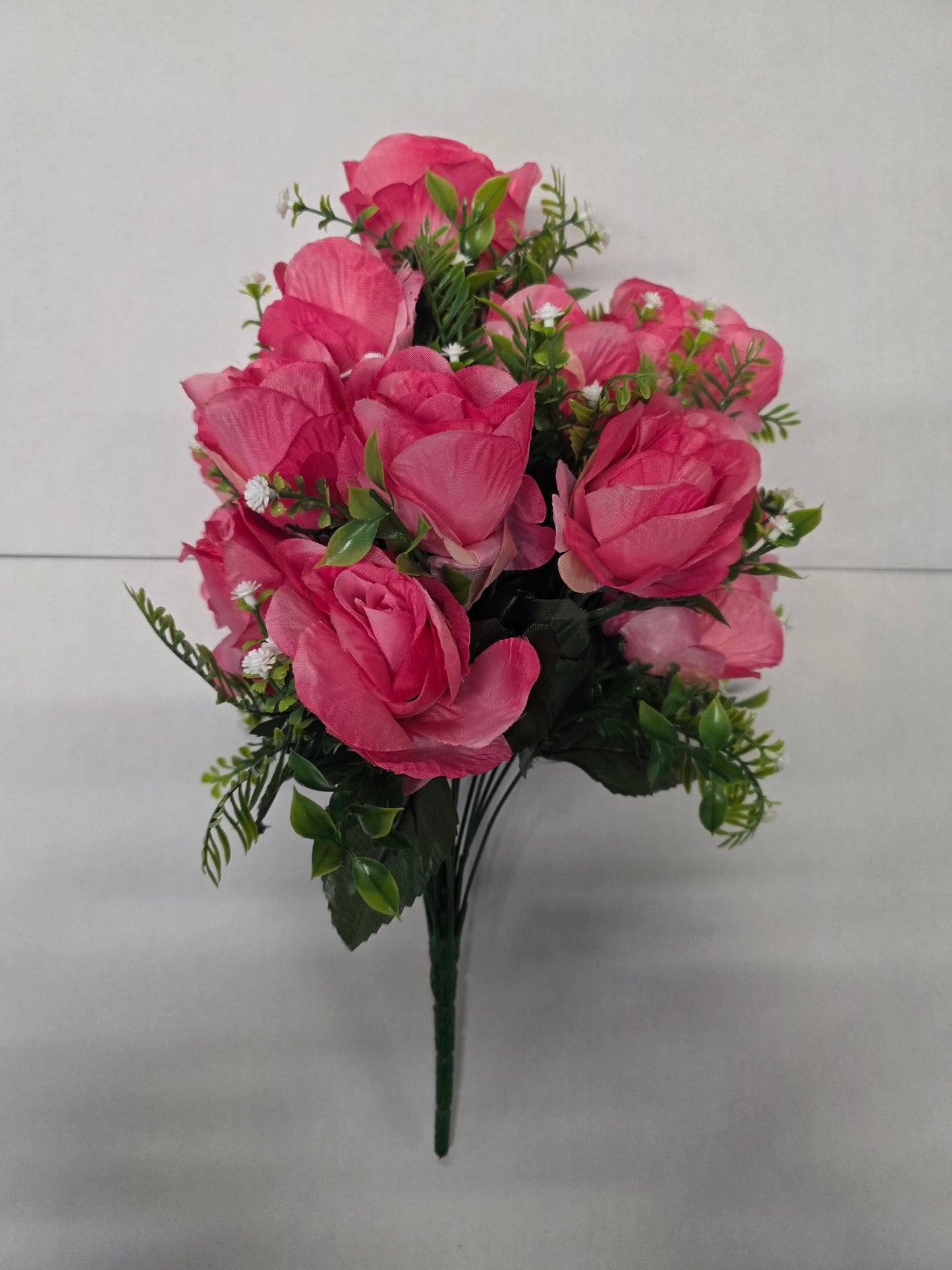 Artificial Rose Bush With Foliage Hot Pink