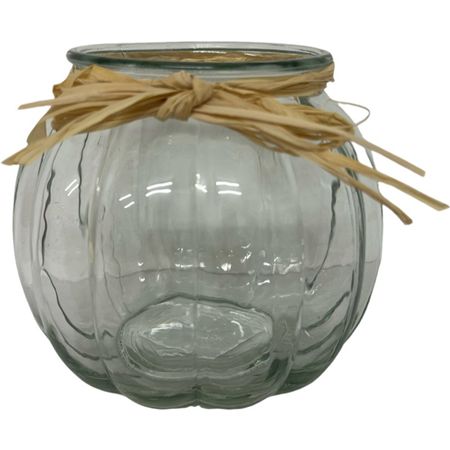 Glass Pumpkin Vase Raffia Bow 15cm