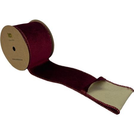 Ribbon Velvet Burg & Gold Back 63mmx10yrd