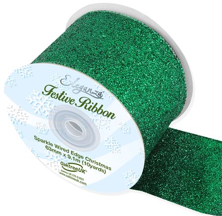 Xmas Ribbon Sparkle Green 63mm