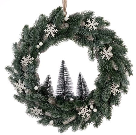 Wreath Frosted With Pine Tree 42cm