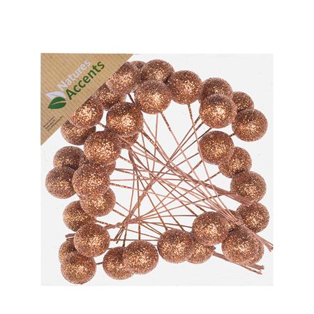 Glitter Balls Wired 13cm X36 Copper