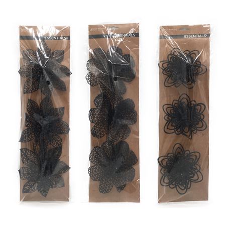 Flower On Clip Glitter Black 3 X 3