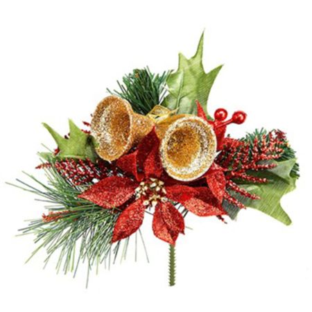 Pick Poinsettia And Bells 16cm Red & Gold