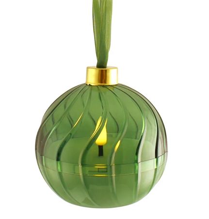 Candle L E D Plastic Bauble Green 10cm
