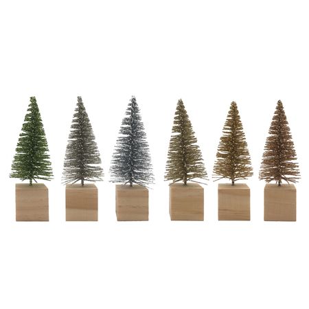 Tree On Wood Base Glitter Assorted 12cm