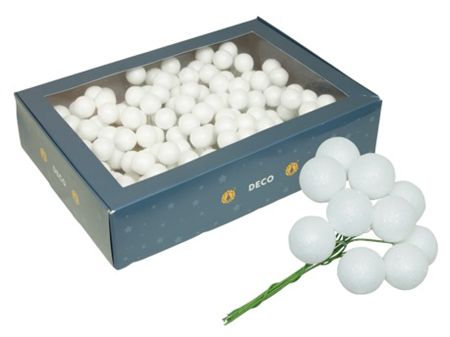 Wired Glitter Balls White 20mm X18 Bunches