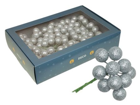 Wired Glitter Balls Silv 20mm X18 Bunches