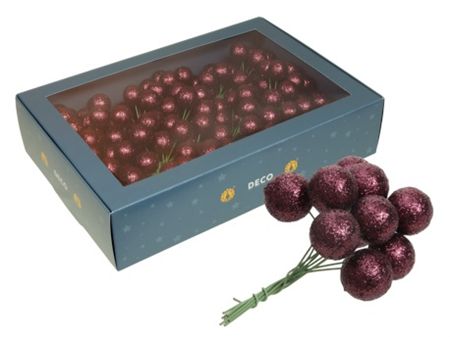 Wired Glitter Balls Wine 20mm X18 Bunches