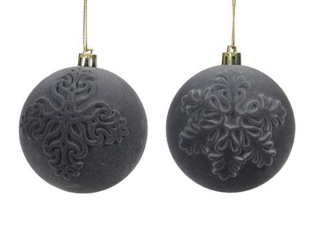 Bauble Flock Grey 8cm X4