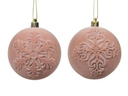 Bauble Flock Dark Pink 8cm X4