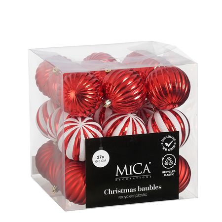 Bauble Unbreakable Red & White 8cm X27