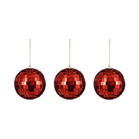 Bauble Mirror Ball X3 Red 8cm