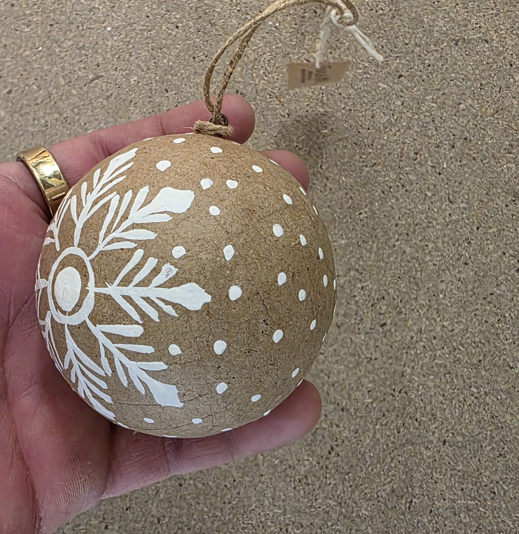 Bauble Papier Mache Snowflake Bauble 8cm