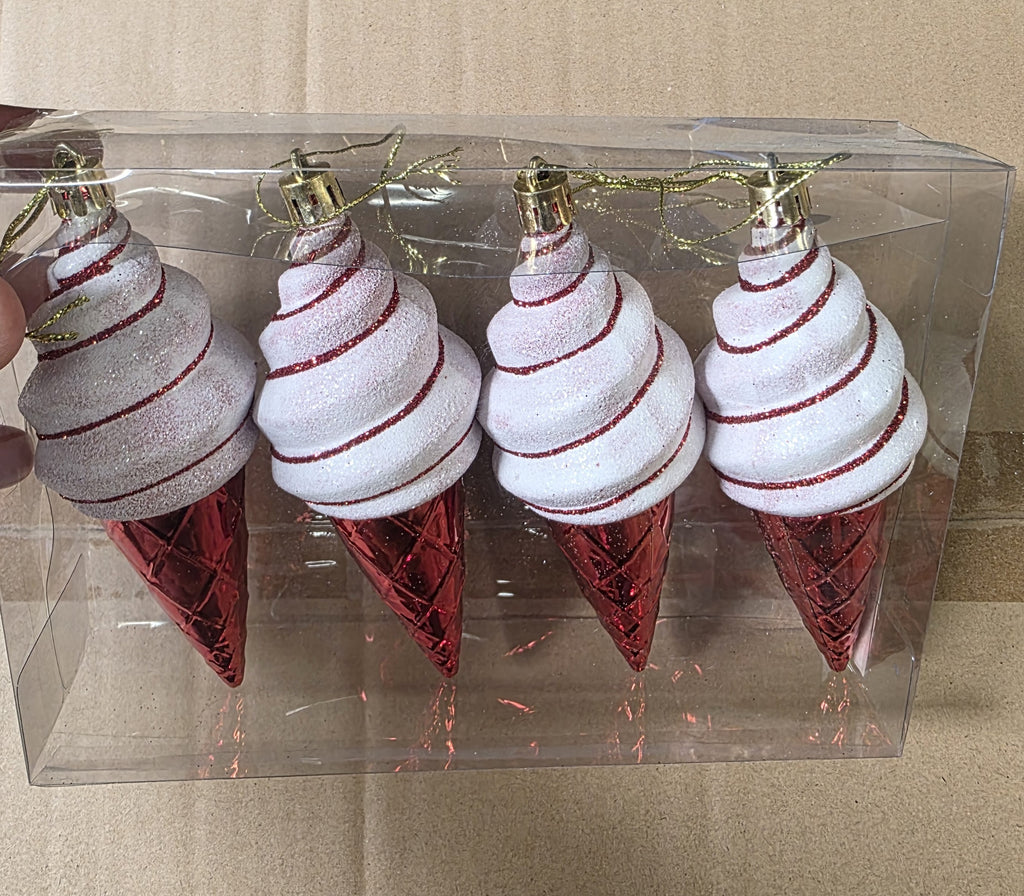 Hanging Ice Cream Red 4 Pieces 13cm  (PACK OF 3)
