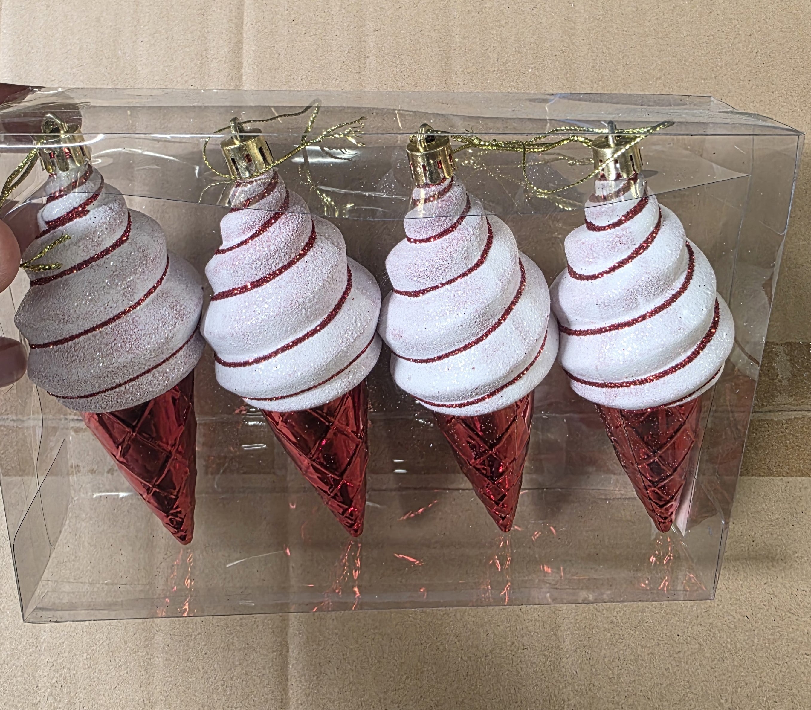 Hanging Ice Cream Red 4 Pieces 13cm  (PACK OF 3)