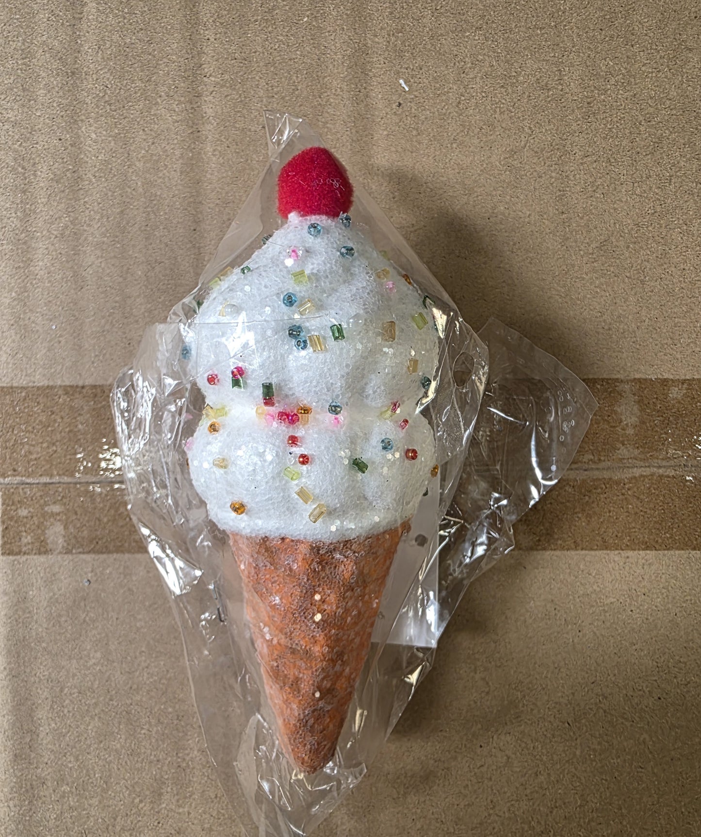 Hanging Ice Cream Cone Brown 15cm