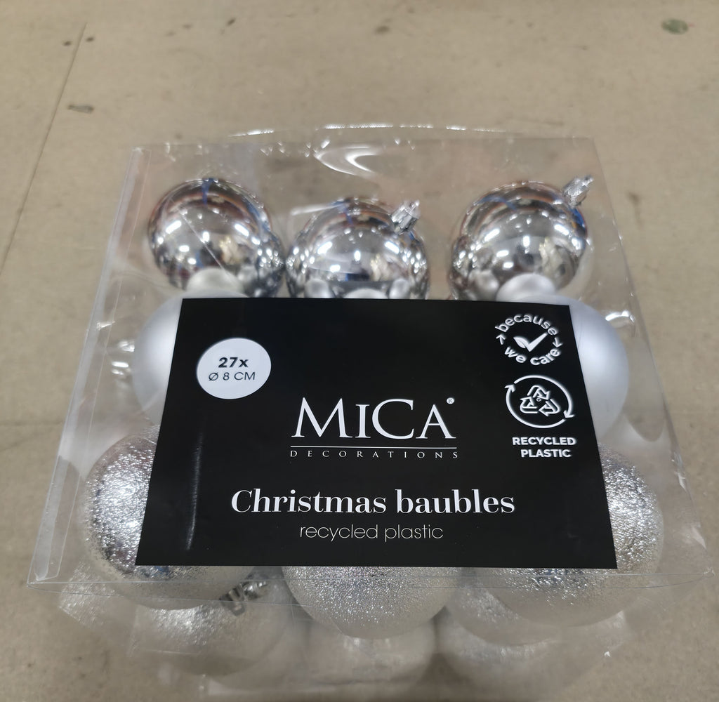 Bauble Unbreakable 8cm Silver X27
