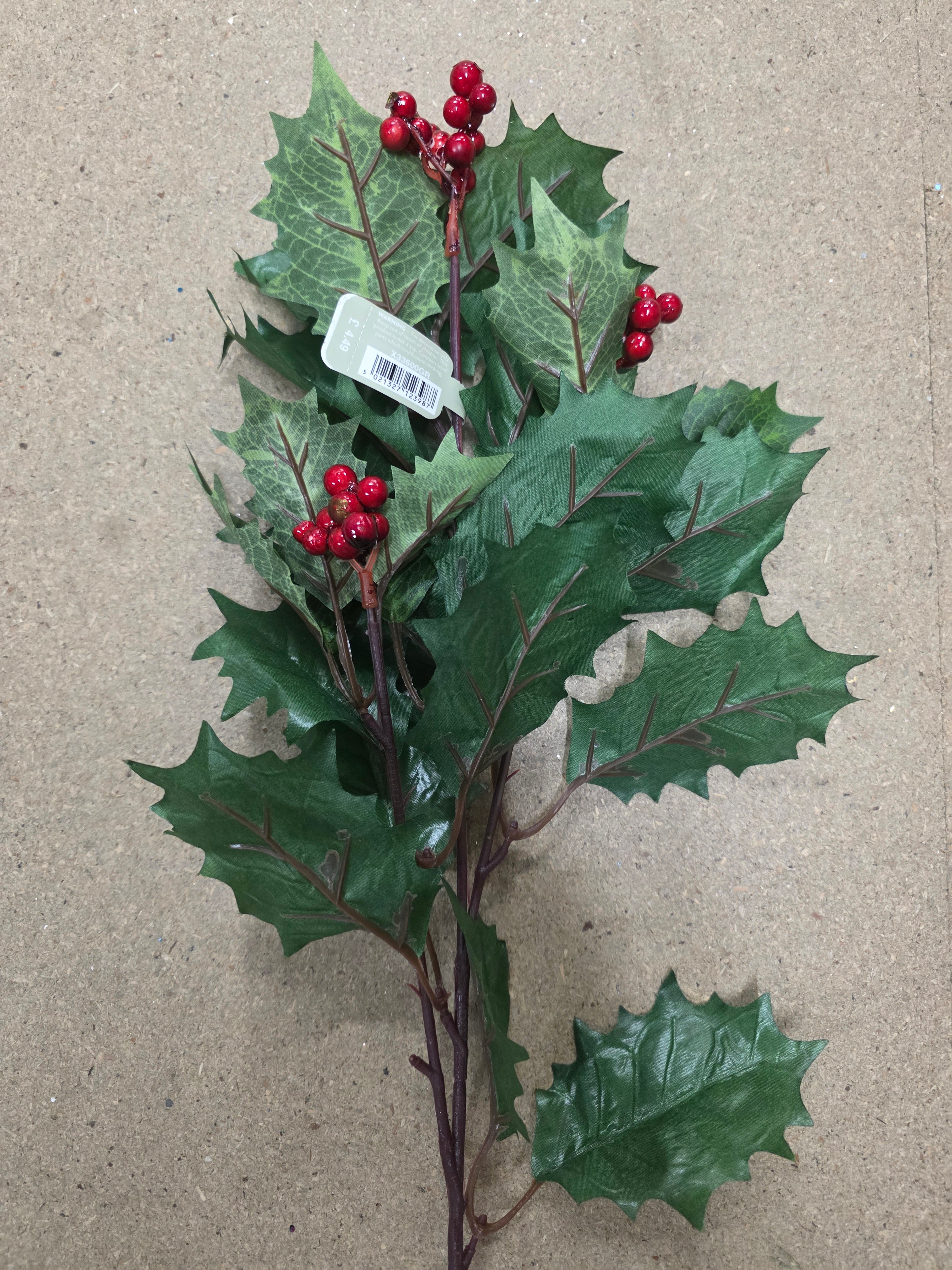 Holly Spray X 3 With Berries 72cm  (PACK OF 2)