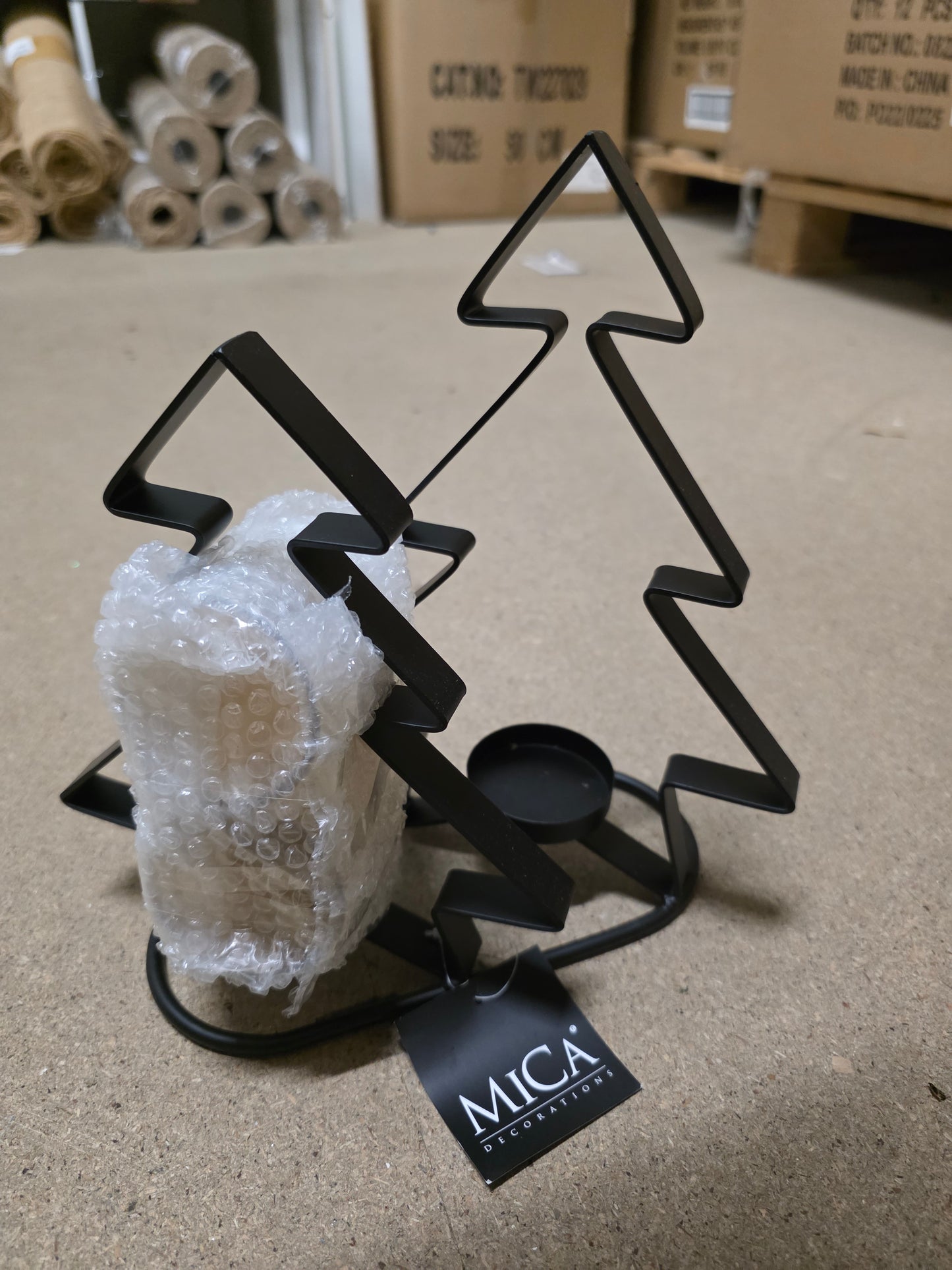 Tealight Holder Tree Black 24x12cm