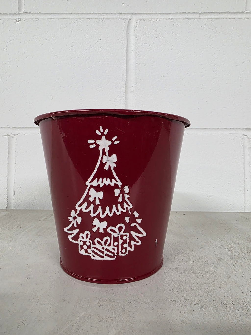 Metal Indica Pot Xmas 14cm Red