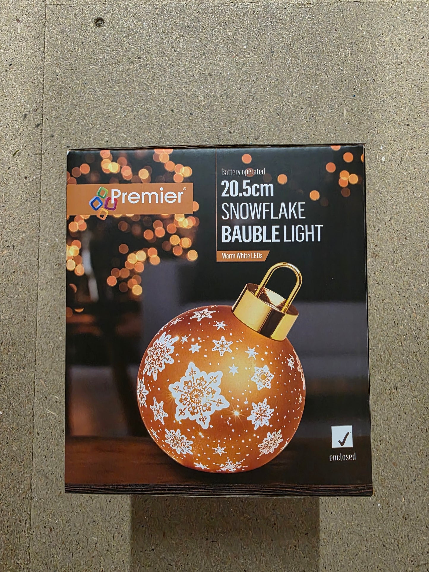 L E D Battery Bauble Table Top Gold 20cm